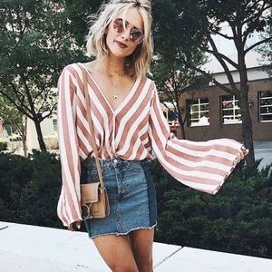 NWOT Red White Striped Wrap Top